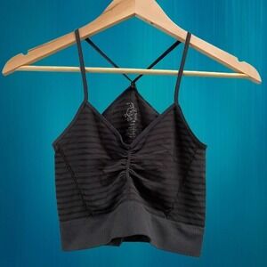 NEW Free People BKE Brami Bralette Black Stripe‎ Ruched V Neck Racerback XS